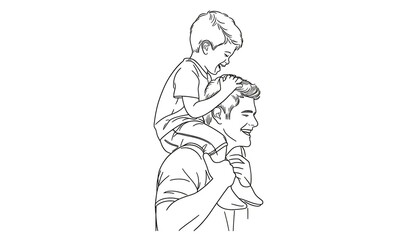 Fototapeta premium Father and Son Joking Around, Enjoying a Happy Moment Together, line art illustration isolated white background