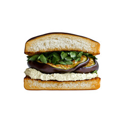 Delicious Grilled Eggplant Sandwich with Creamy Spread and Fresh Herbs