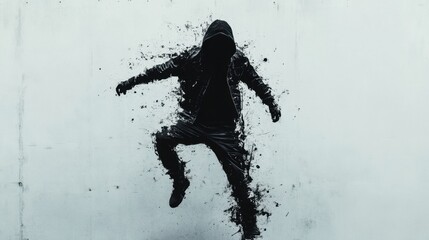 Mysterious Figure Emerging from Dark Splash on Urban Wall