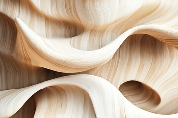  a 3D wallpaper with abstract wooden shapes in natural brown and beige tones. The design includes a clean white central space for text, surrounded by rich textures and intricate grain details. 