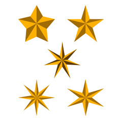 Obraz premium 3D Geometric Gold Stars with Elegant Highlights Stylized Golden Star Shapes with Dimensional Effects, Gold 3D Stars for Branding, Awards, and Creative Projects