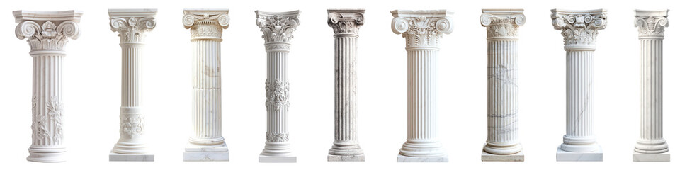 Classic greek pillar architecture png cut out element set, transparent background