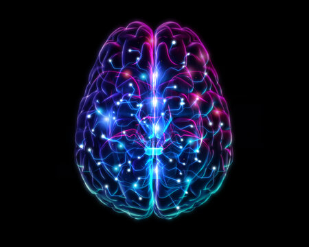 Brain neurons synapse in human head isolated on black background, 3D rendering.