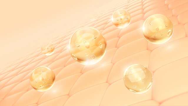 Serum or vitamin drop on skin cell, Skin Repair, moisturizer, Cosmetic background concept, 3D rendering