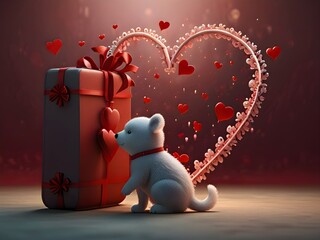 red rose and gift box, A small red box filled with heart-shaped flowers, great for romantic occasions or Valentine's Day.