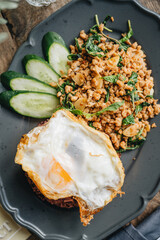 High angle view of phat karphrao on table