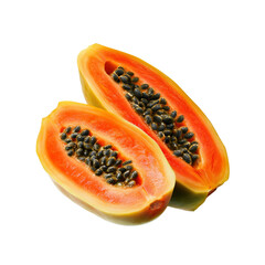 Two Halves of a Ripe Papaya, Tropical Fruit, Close-up Studio Shot