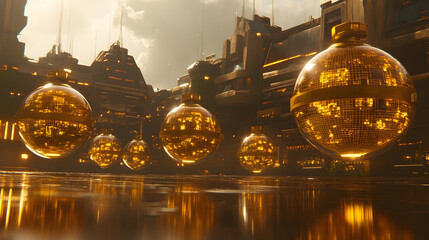 4. A dreamlike universe where planets are fluid spheres of liquid light, suspended in a matrix of glowing grids and translucent patterns pulsating with ethereal energy waves 