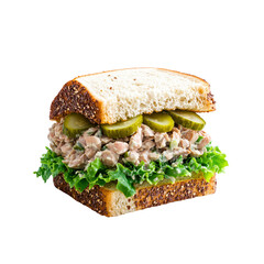 Delicious Tuna Salad Sandwich on Whole Wheat Bread with Pickles