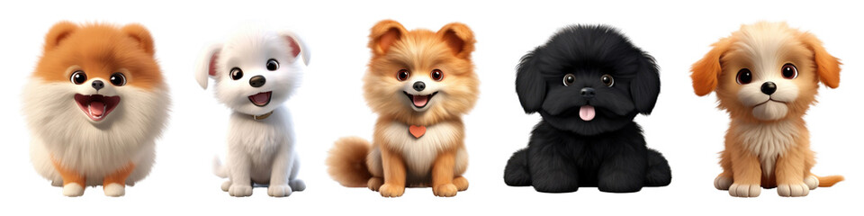 3D sitting dog png cut out element set, transparent background