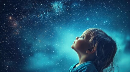 A child gazing up at a starry sky, filled with wonder.