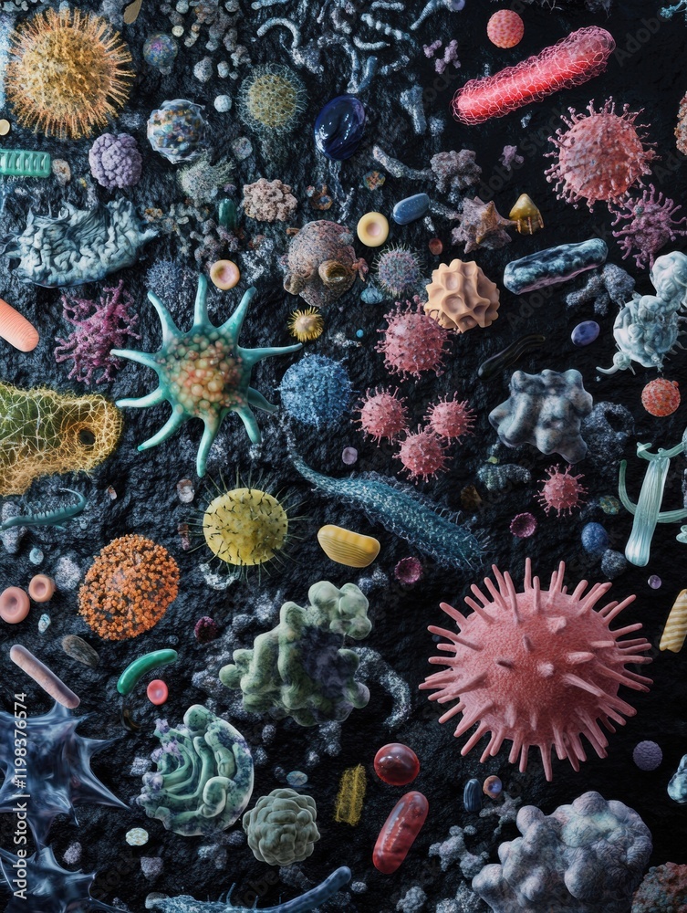 Aufkleber diverse array of colorful bacteria and microbes found in various environments and ecosystems. genera