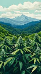 Fototapeta premium A vast marijuana field, with beautiful mountain views
