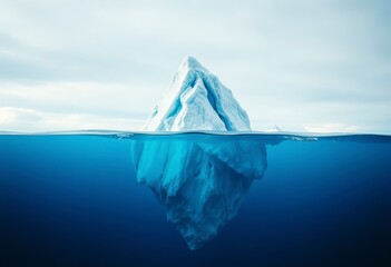 This cross-sectional view reveals a massive iceberg with a prominent submerged portion in a serene polar ocean setting.