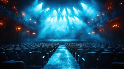 Obraz premium Empty theater stage, lights, audience, show.