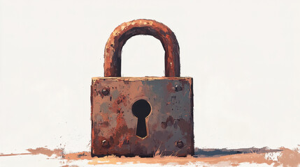 watercolor padlock drawing on white background
