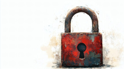 watercolor padlock drawing on white background