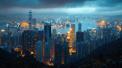 Naklejka premium atmosphere overlooking southern east Asia. you can see the well lit places of modern busy cities with lights and slow shutter photography
