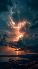Powerful Lightning Strike Illuminating a Dramatic Stormy Landscape