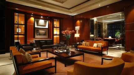 Luxurious Hotel Lobby Interior Design: Warm Lighting and Elegant Furnishings
