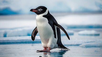 Obraz premium cute penguin in Antarctica, created by generative ai