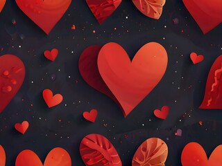 A vibrant red heart background featuring layered heart shapes in different sizes, 3D illusion.