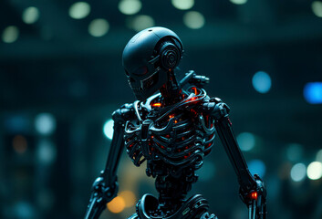 Innovative exoskeleton technology is displayed in a high-tech production area, highlighting its design and functionality for various applications.