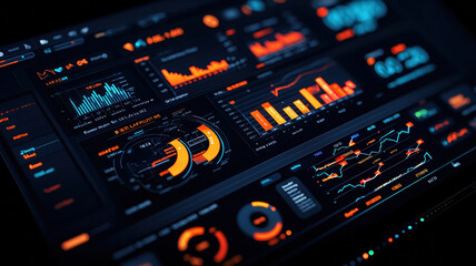 Obraz premium Futuristic HR analytics dashboard with glowing data visualizations