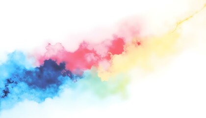 Fototapeta premium Abstract watercolor design with vibrant diagonal streaks of blue, pink, yellow, and green blending softly on white background.