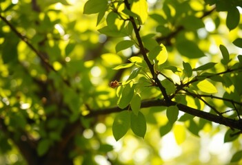 Sunlight penetrates through the dense foliage of a tree, showcasing the essential process of photosynthesis and its chemical foundation.