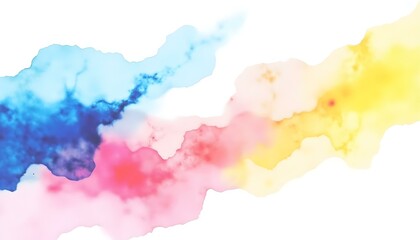 Obraz premium Abstract watercolor design with vibrant diagonal streaks of blue, pink, yellow, and green blending softly on white background.