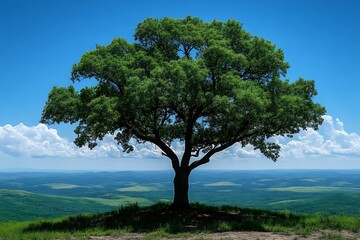 Obraz premium Solitary tree on hilltop, scenic view.
