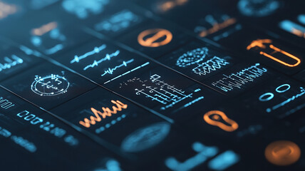 Futuristic medical icons displayed in glowing holographic interface