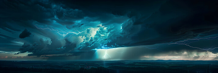 Fototapeta premium Powerful Lightning Strike Illuminating a Dramatic Stormy Landscape