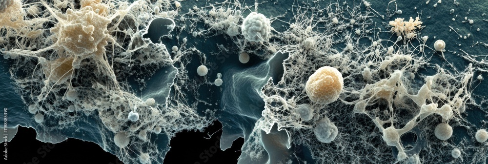 Fototapete dense layer of diverse microbes captured through advanced imaging techniques in an aquatic environme