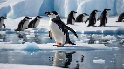 Naklejka premium cute penguin in Antarctica, created by generative ai