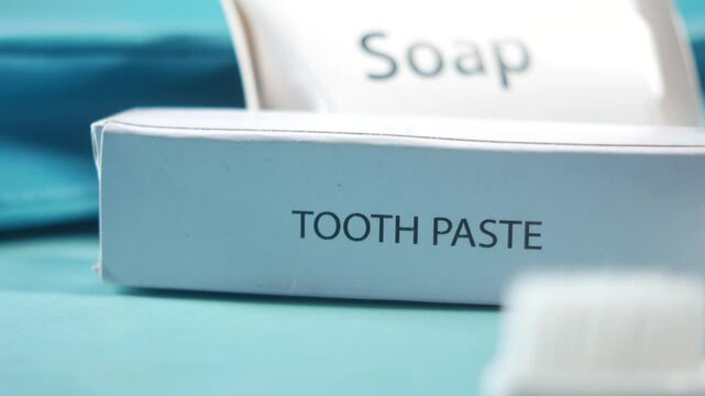 Toothpaste and soap in a hotel or travel kit