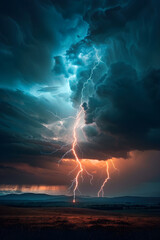 Powerful Lightning Strike Illuminating a Dramatic Stormy Landscape