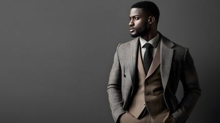 Dapper Man in Brown Suit and Grey Jacket Posing
