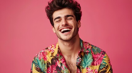 Joyful Man in Floral Shirt