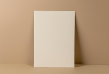 Blank white A4 paper mockup on beige background.