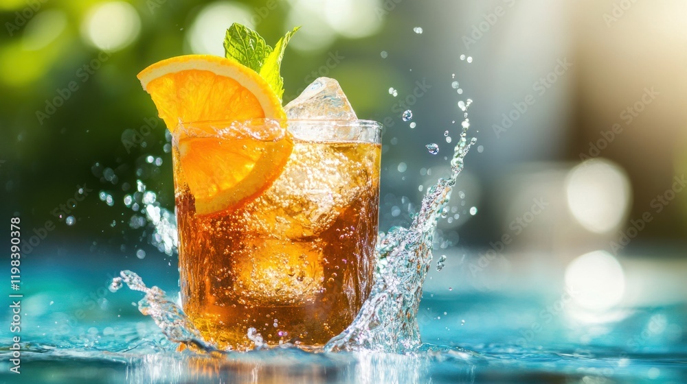 Wall mural Refreshing Iced Tea Splash: Summer Drink Photography