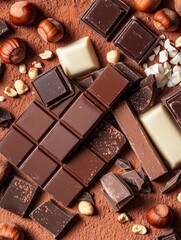 Gourmet Chocolate Assortment: Dark, Milk, White Chocolate Bars & Hazelnuts