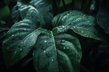 Fototapeta premium Extreme macro of a vibrant green leaf with detailed veins and water droplets. Captured mid-splash with soft—perfect for nature, freshness, and vitality themes.