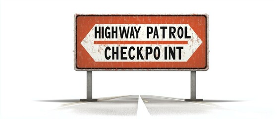 An image showing a road sign indicating the presence of a highway patrol checkpoint ahead. It serves as a directional sign for drivers to be aware of their speed and to proceed with caution.