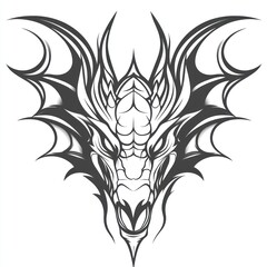 Dragon head detailed line drawing, fantasy creature, for mythology or gaming concept