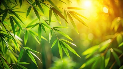 Lush Green Bamboo Leaves Bathed in Warm Sunlight, a Serene and Tranquil Nature Scene Perfect for Relaxation and Well-being