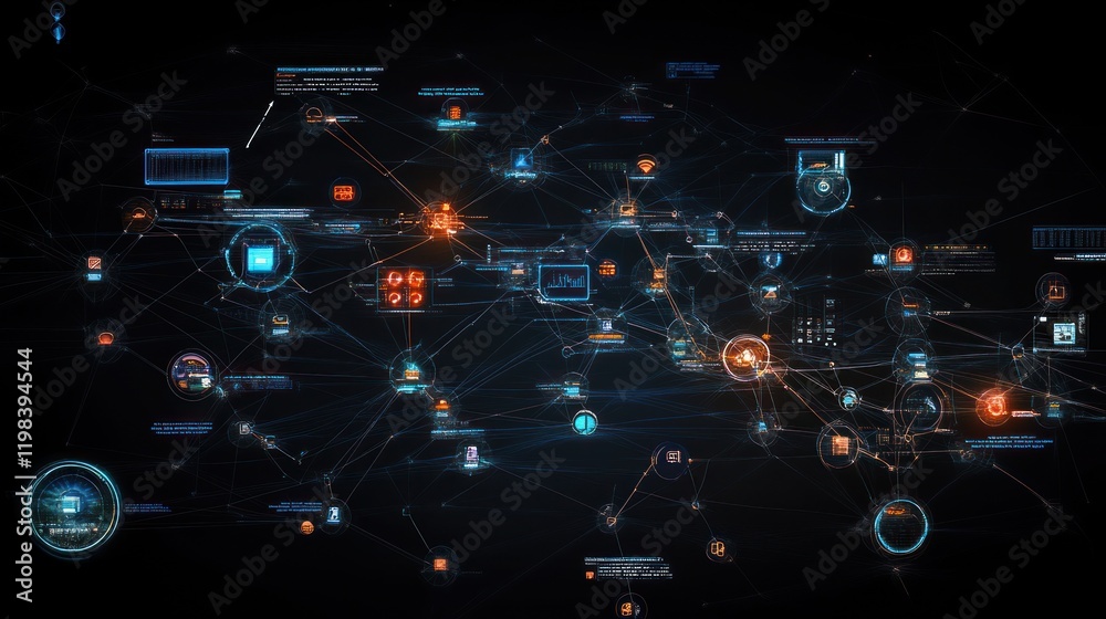 Poster abstract digital network visualization: a complex web of interconnected data points
