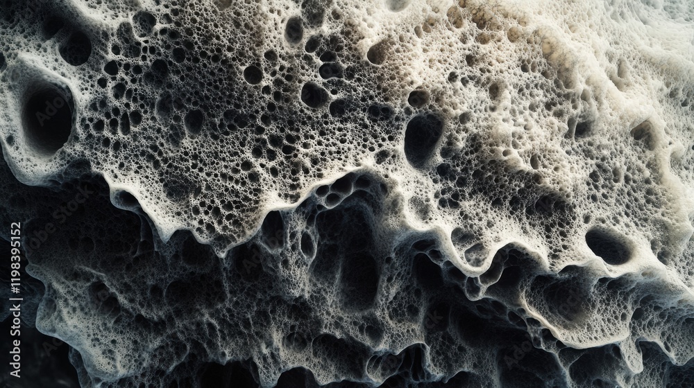 Aufkleber Dense layer of microbes displaying intricate textures and forms under close observation in a natural setting. Generative AI