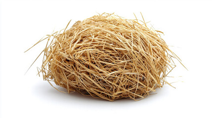Natural hay nest made from dried straw isolated on a white background suitable for various agricultural and gardening themes and projects